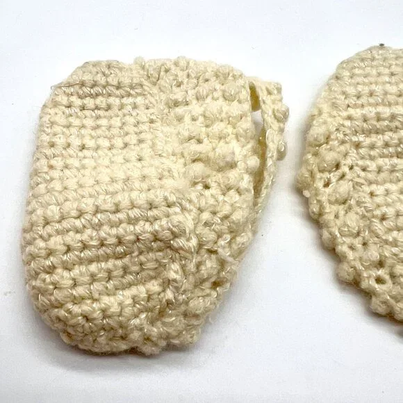 Crochet Baby Booties Newborn Infant 2 Pairs Ivory Handmade - Picture 9 of 9